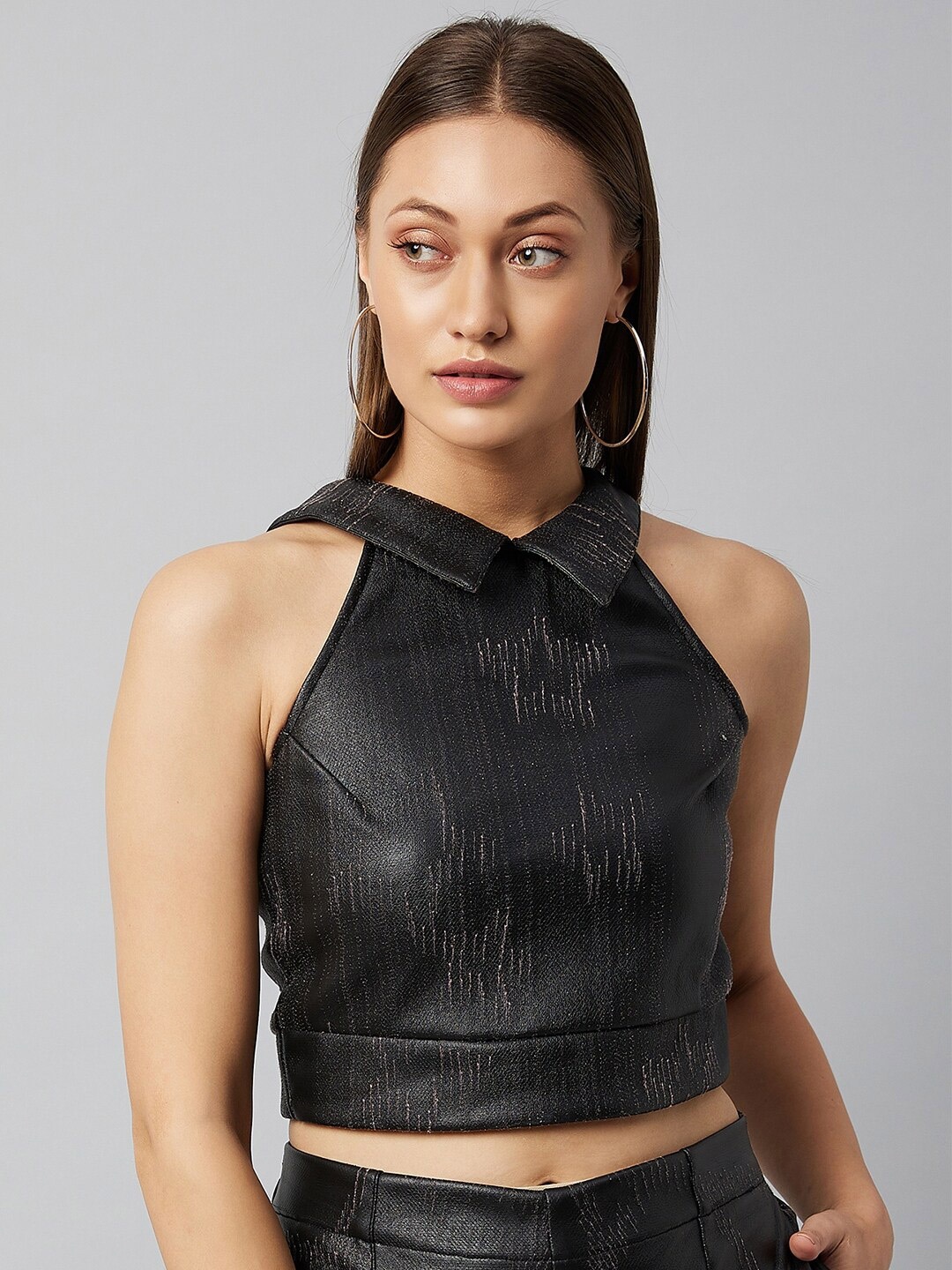 

Athena Black Leather Crop Top