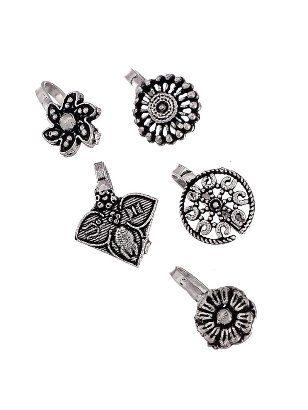 

Infuzze Set Of 5 Oxidised Silver-Plated Nose Pins
