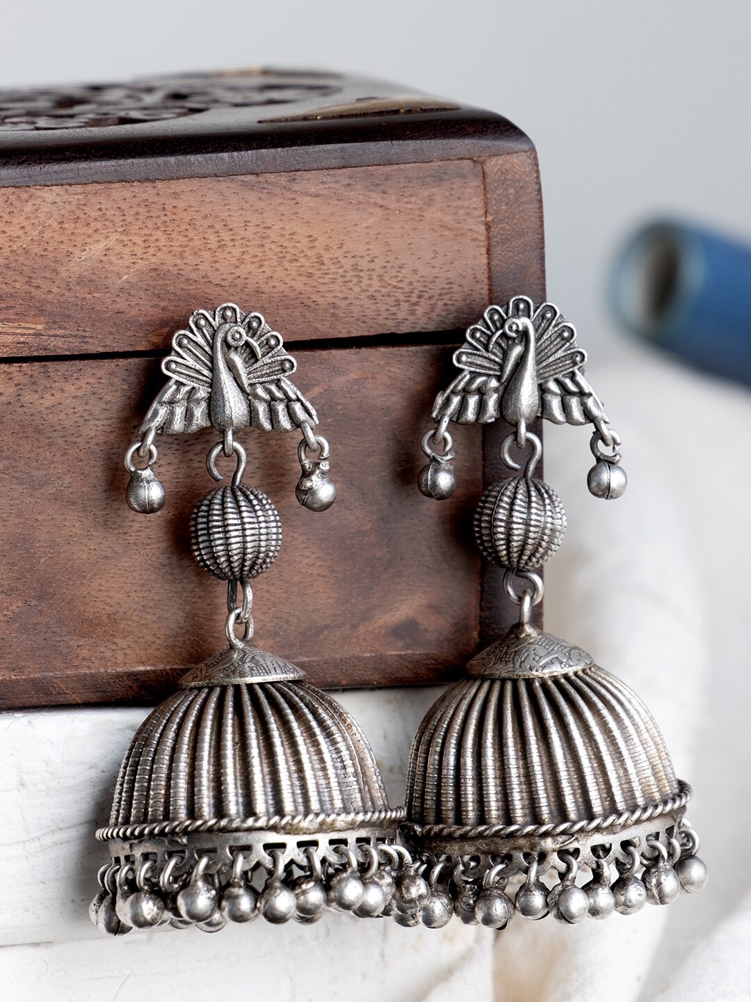 

Infuzze Silver-Toned Contemporary Jhumkas Earrings