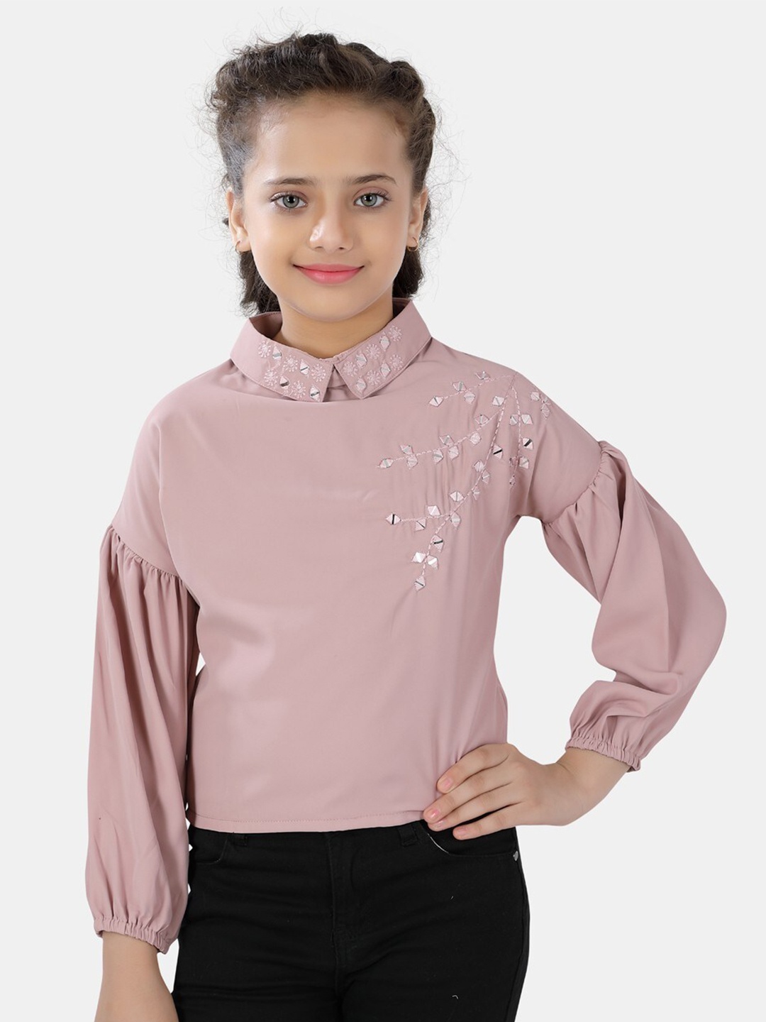 

POPLINS Girls Pink Embroidered Top