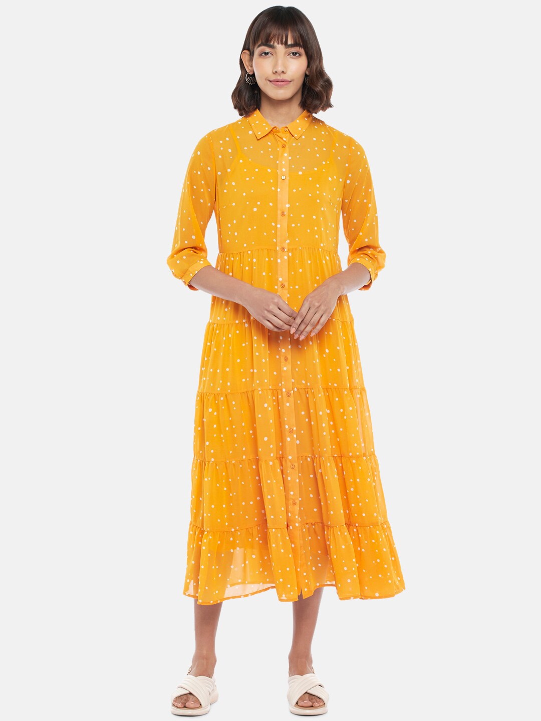 

Honey by Pantaloons Mustard Yellow Floral Georgette A-Line Midi Dress