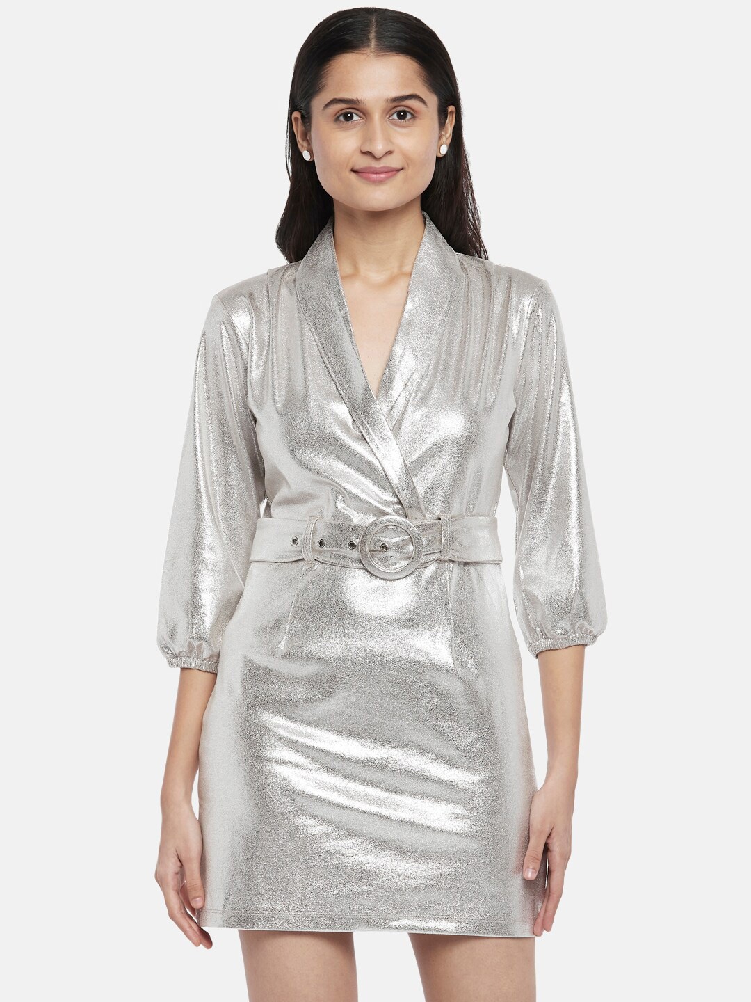 

People Silver-Toned A-Line Mini Dress