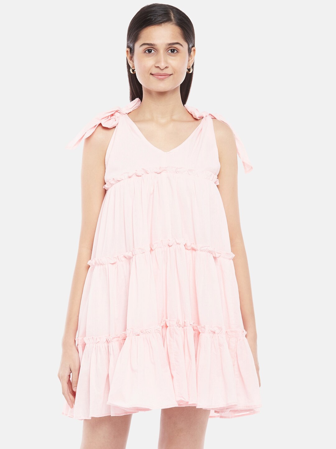 

People Women Pink A-Line Tiered Dress