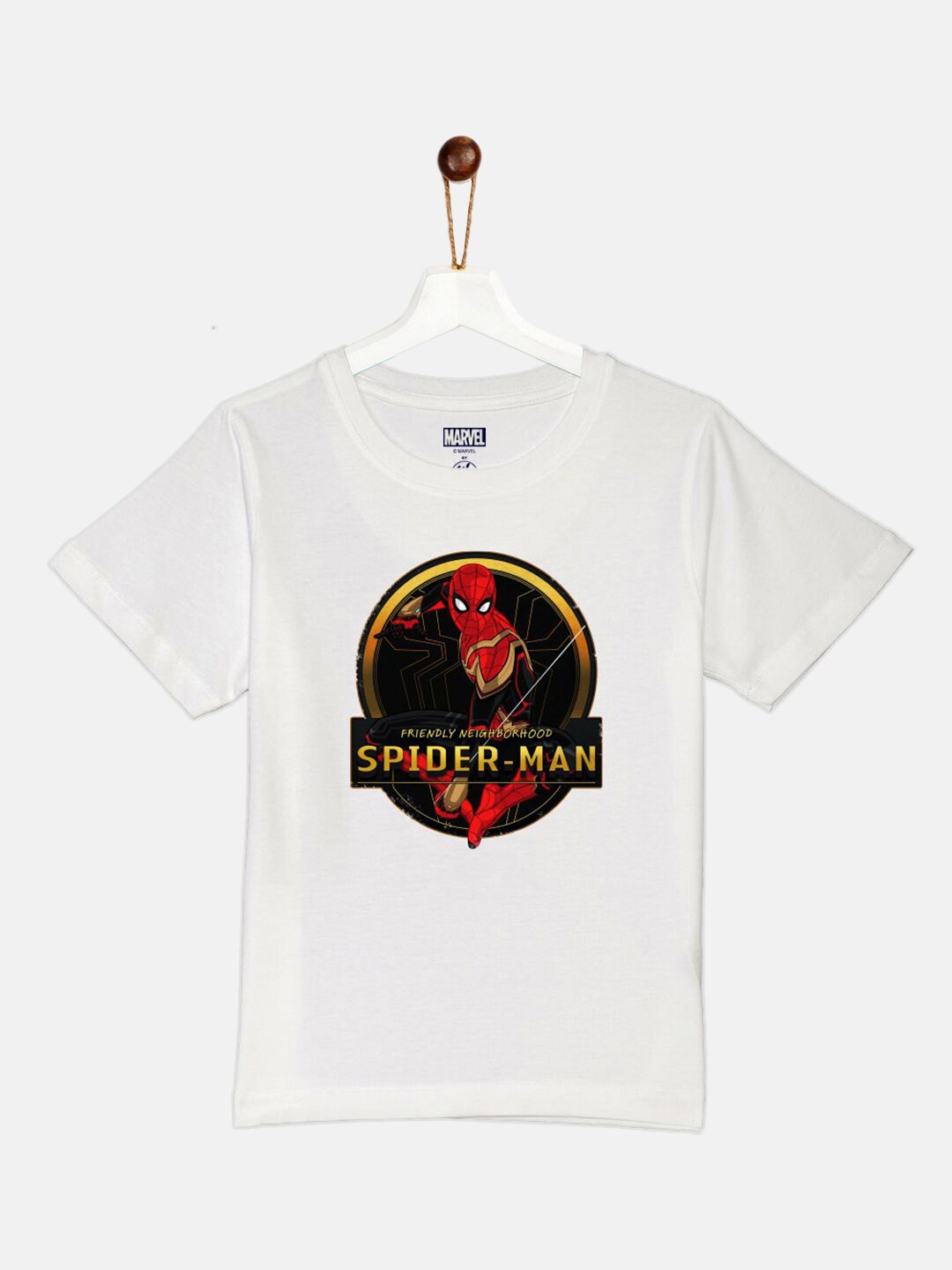 

YK Marvel Boys White Spider-Man Printed High Neck Pure Cotton T-shirt