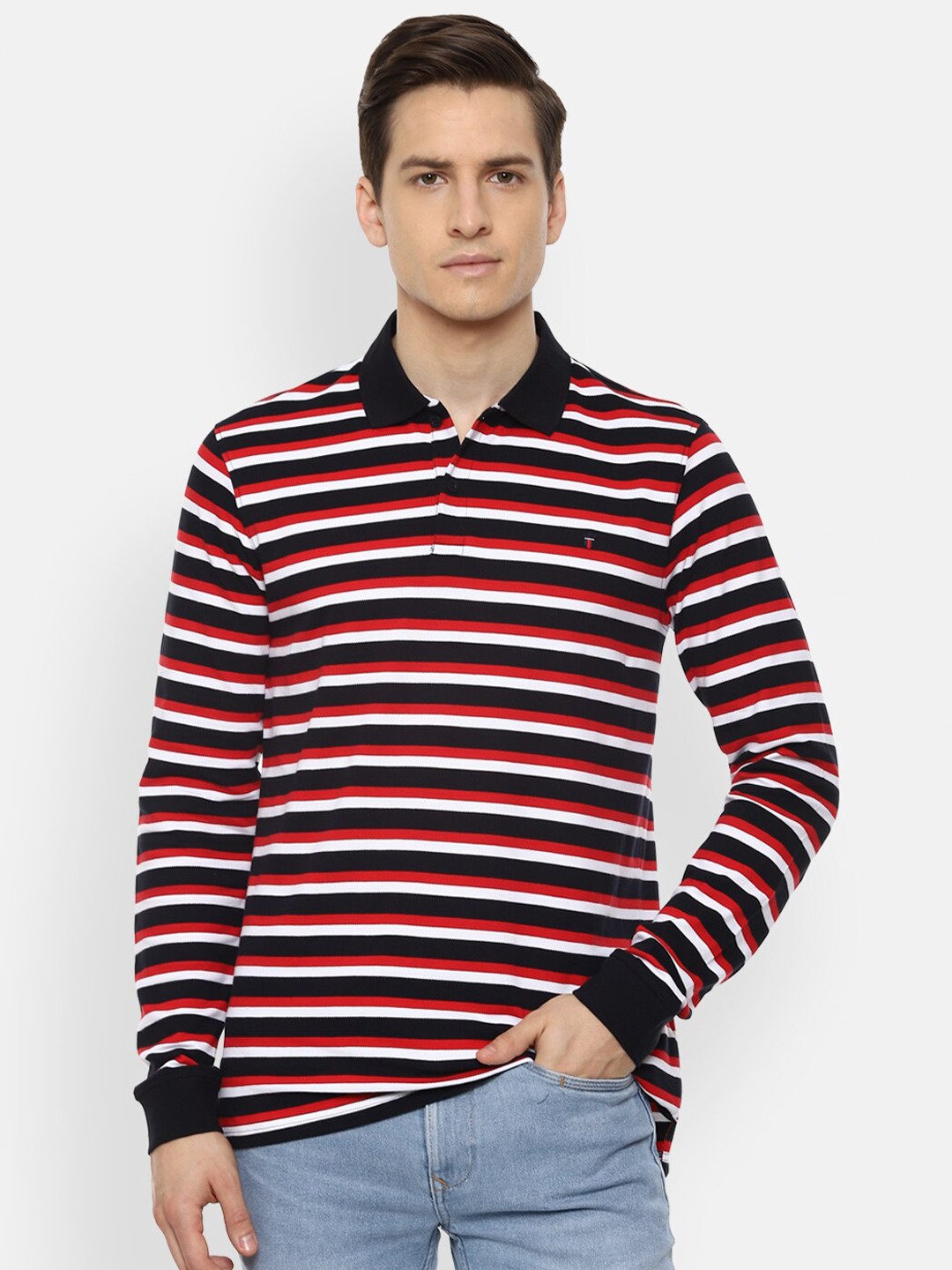 

Louis Philippe Sport Men Black Striped Polo Collar Slim Fit T-shirt