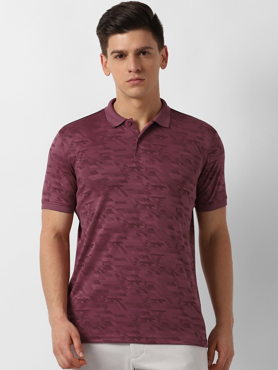 

Louis Philippe Sport Men Maroon Printed Polo Collar Slim Fit T-shirt