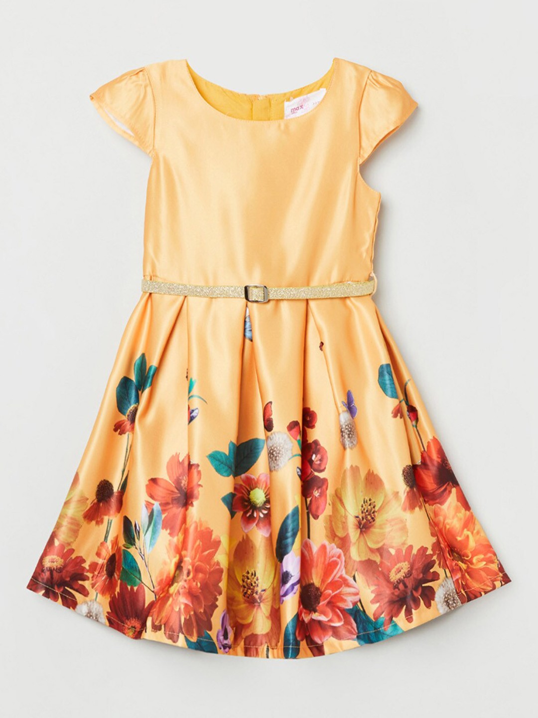 

max Girls Yellow & Brown Floral Dress