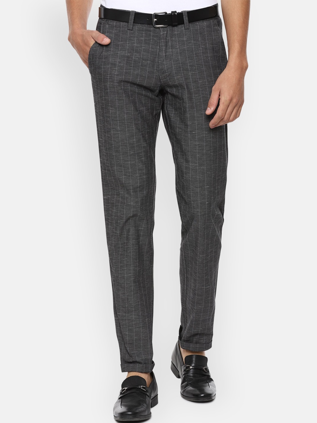 

Louis Philippe Sport Men Grey Striped Slim Fit Trousers