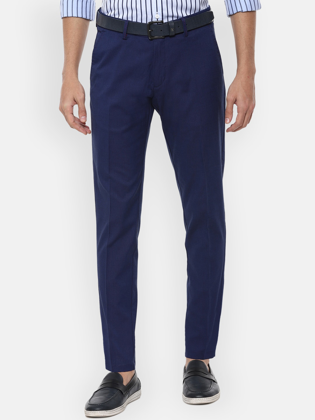 

Louis Philippe Sport Men Navy Blue Textured Slim Fit Trousers