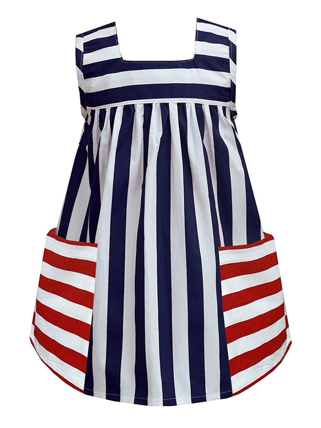 

A T U N Navy Blue Striped A-Line Dress