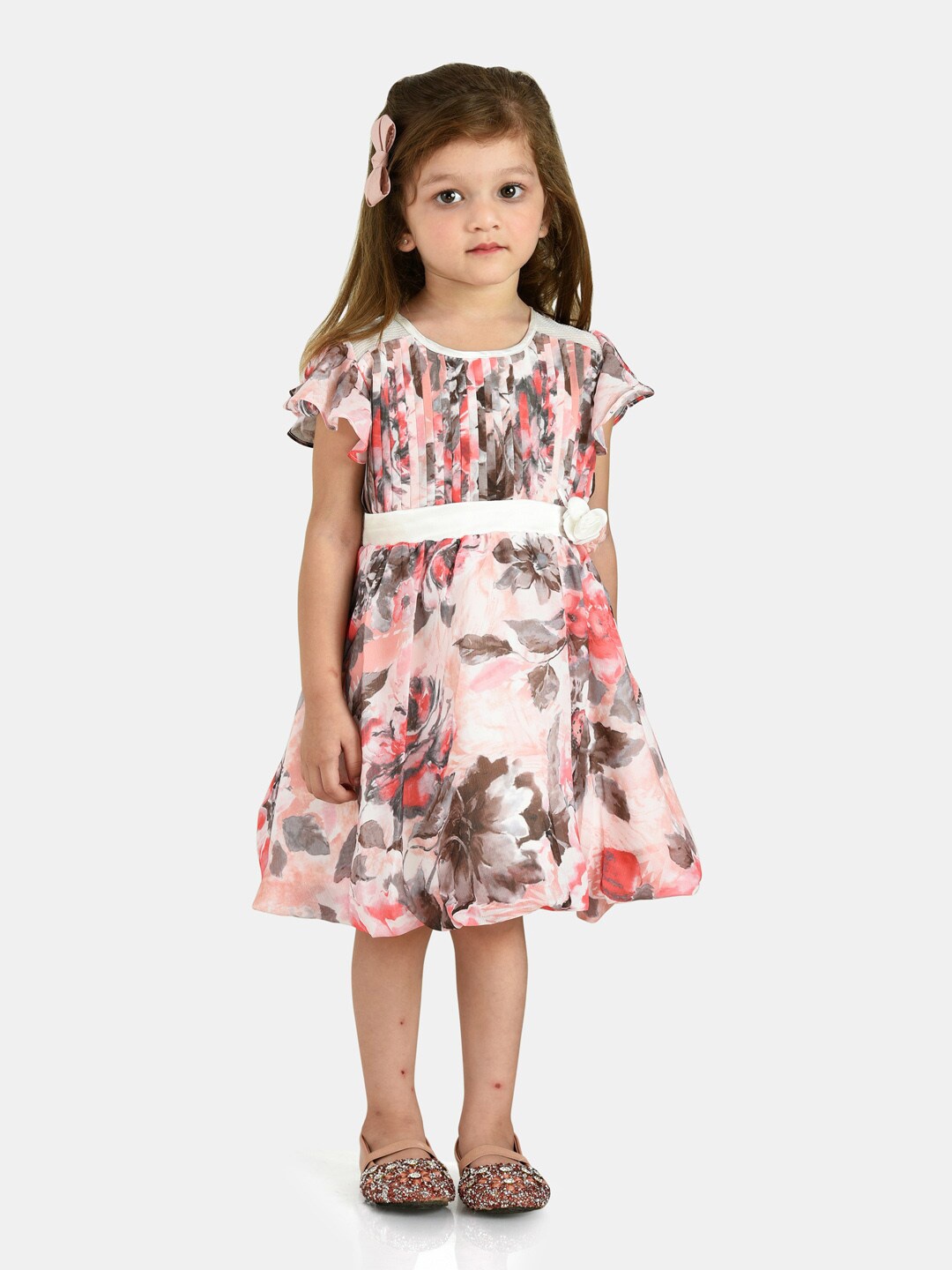 

Peppermint Peach-Coloured Floral Chiffon A-Line Dress