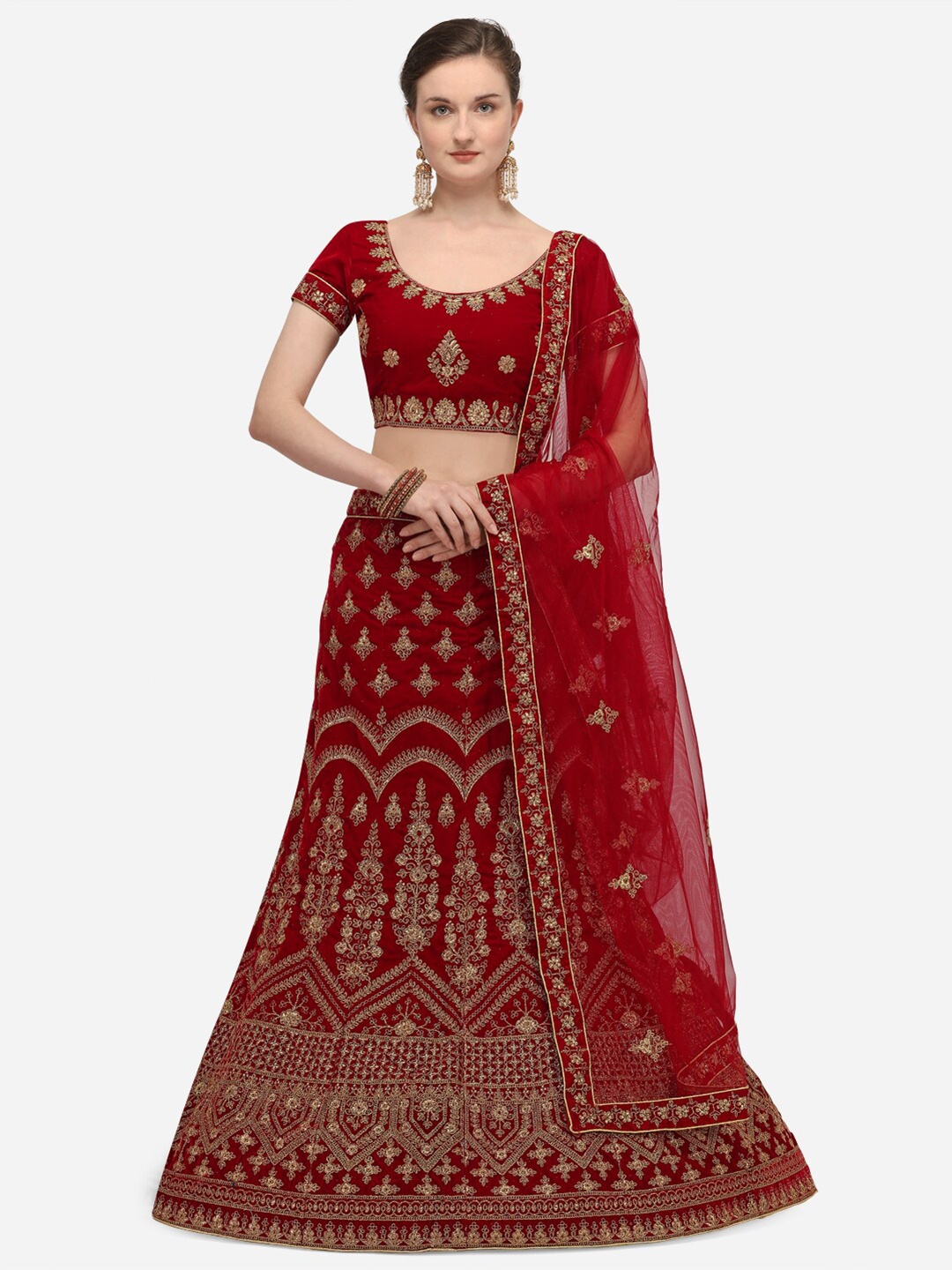 

Netram Maroon Embroidered Semi-Stitched Lehenga & Unstitched Blouse With Dupatta