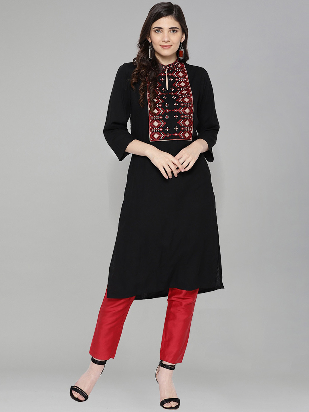 

Indo Era Women Black Ethnic Motifs Yoke Design Mirror Work Kurta