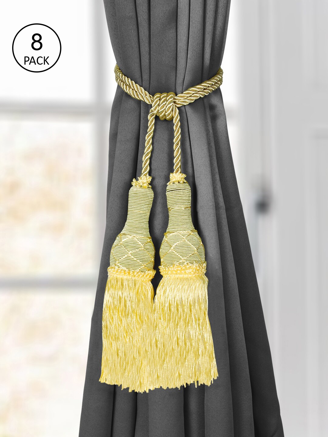 

Story@home Yellow 8 Pcs of Decorative Braided Tassel Rope Curtain Tiebacks