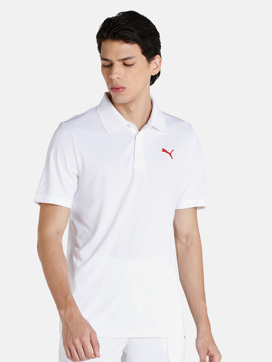 

Puma Men White Brand Logo Polo Collar T-shirt