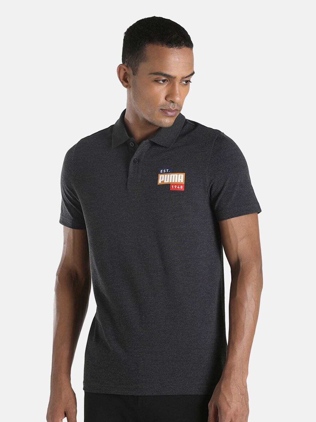 

Puma Men Black Graphic Slim Fit Polo T-shirt