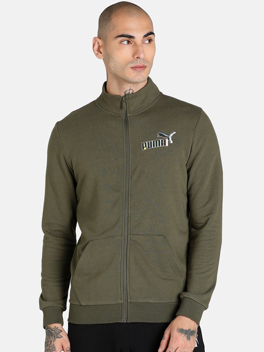 

Puma Men Slim Fit Cotton Sporty Track Jacket, Olive