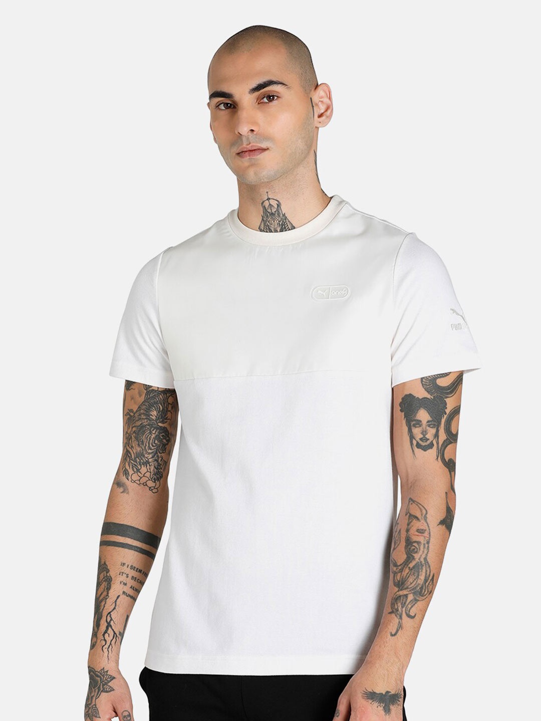 

Puma Men White one8 Virat Kohli Elevated Cotton Slim Fit T-shirt