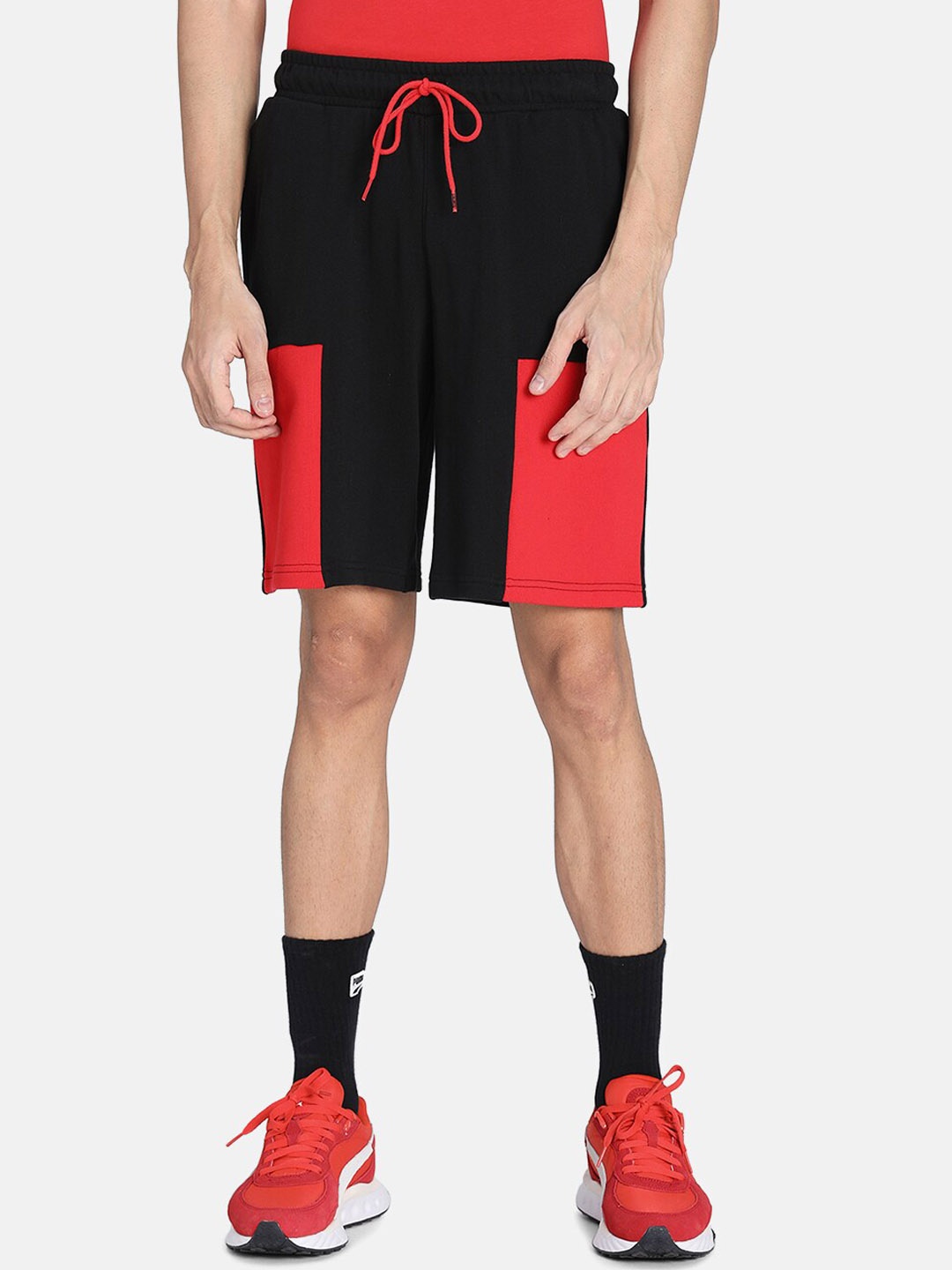 

Puma Men Black & Red Colourblocked CLSX Regular Fit Shorts