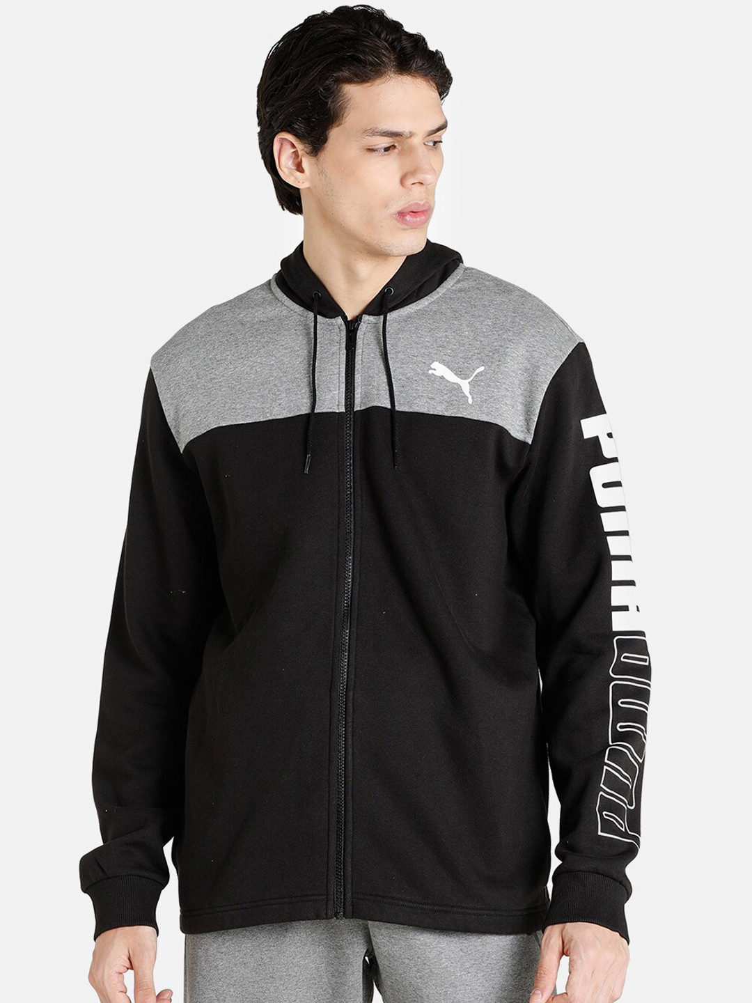 

Puma Men Black Grey Brand Logo Colourblocked Sporty Jacket