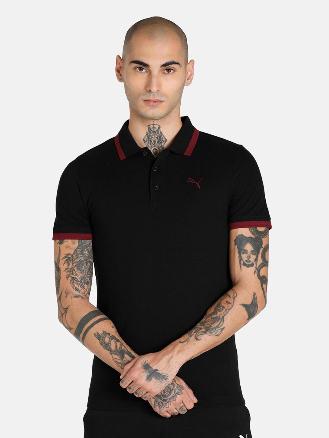 

Puma Men Black & Red Essential Pique Tipping Slim Fit T-shirt