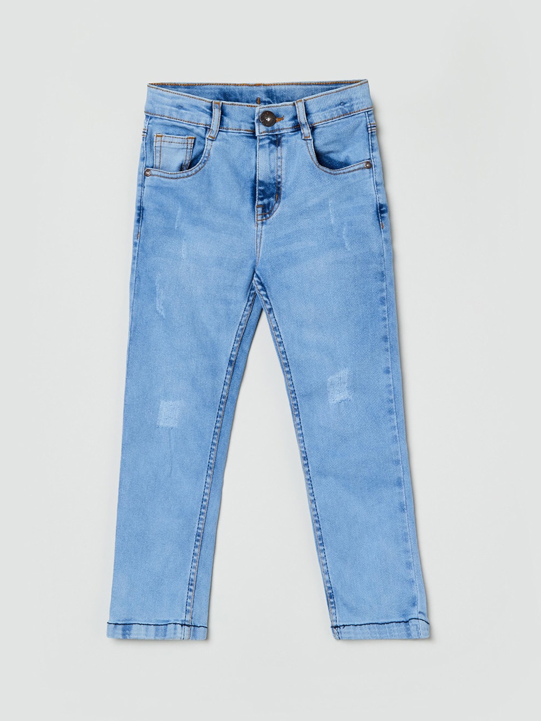 

max Boys Blue Slim Fit Low Distress Light Fade Jeans