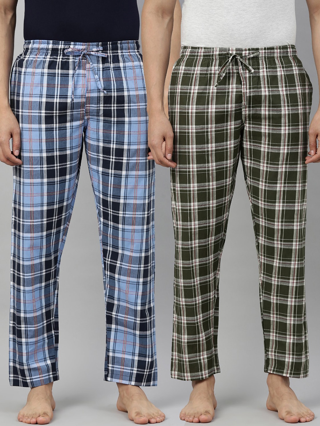 

Joven Men Pack Of 2 Checked Cotton Relaxed-Fit Lounge Pants, Blue