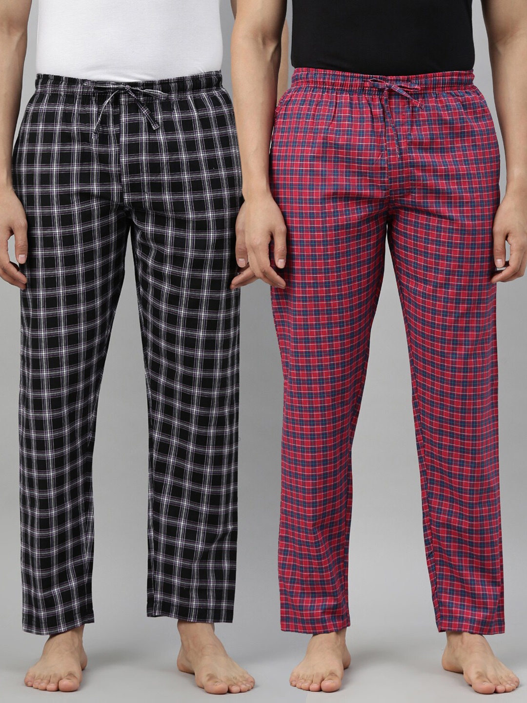 

Joven Men Pack Of 2 Checked Cotton Lounge Pants, Black