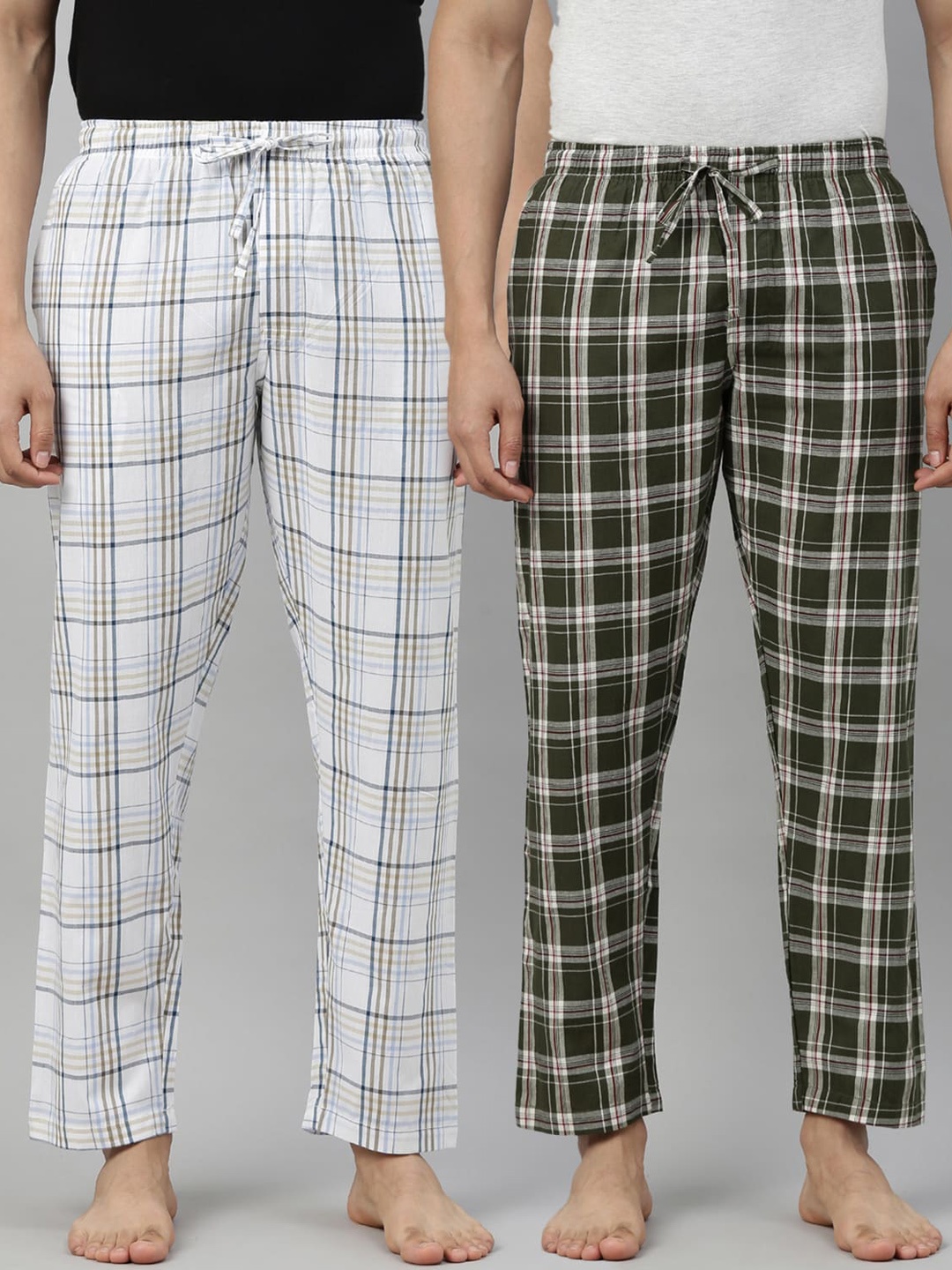 

Joven Men Pack Of 2 Checked Cotton Relaxed-Fit Lounge Pants, White