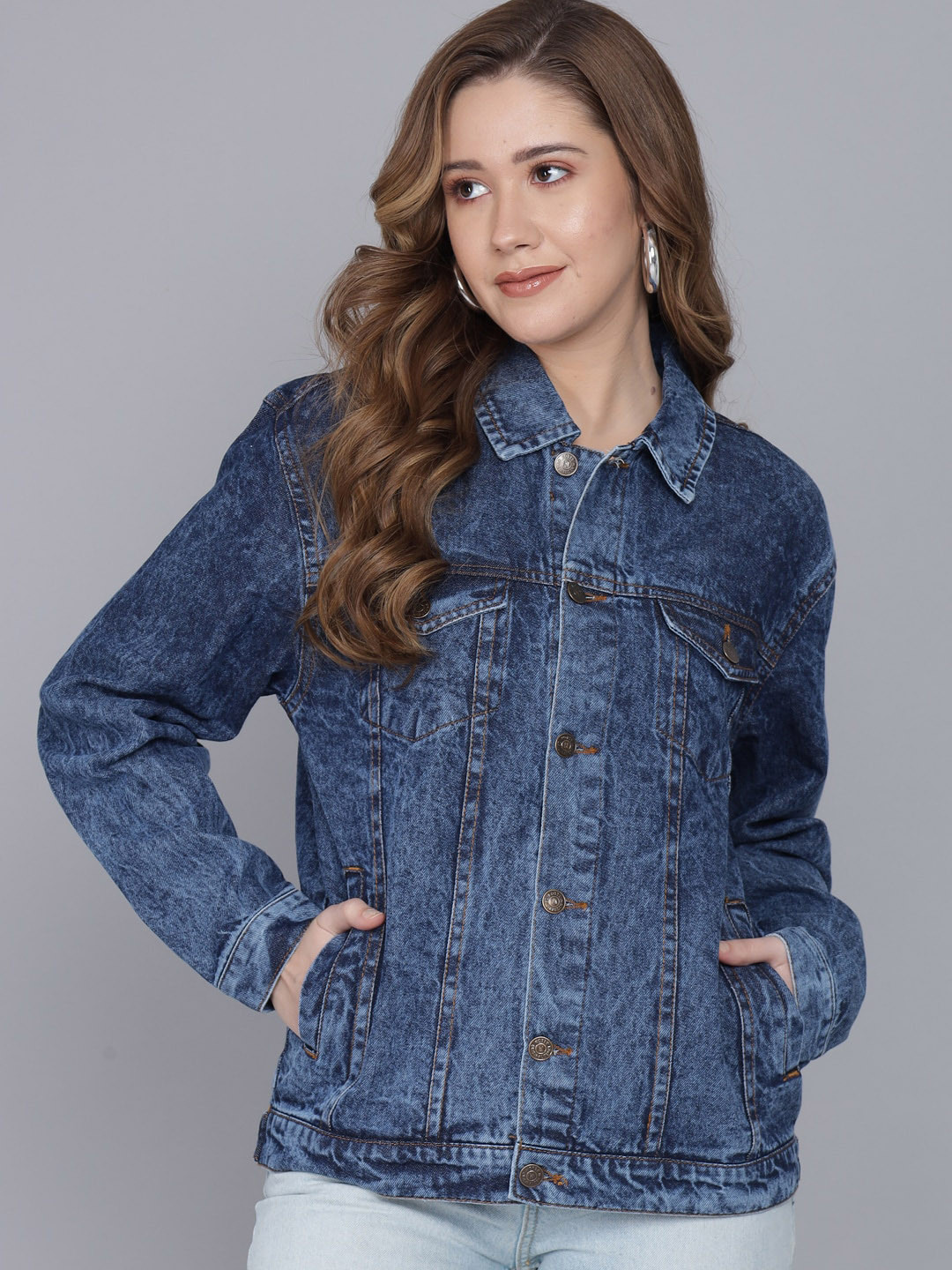 

Kotty Women Blue Denim Jacket with Patchwork