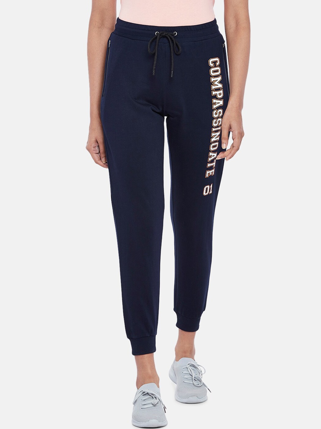 

Ajile by Pantaloons Women Navy Blue Solid Pure Cotton Joggers