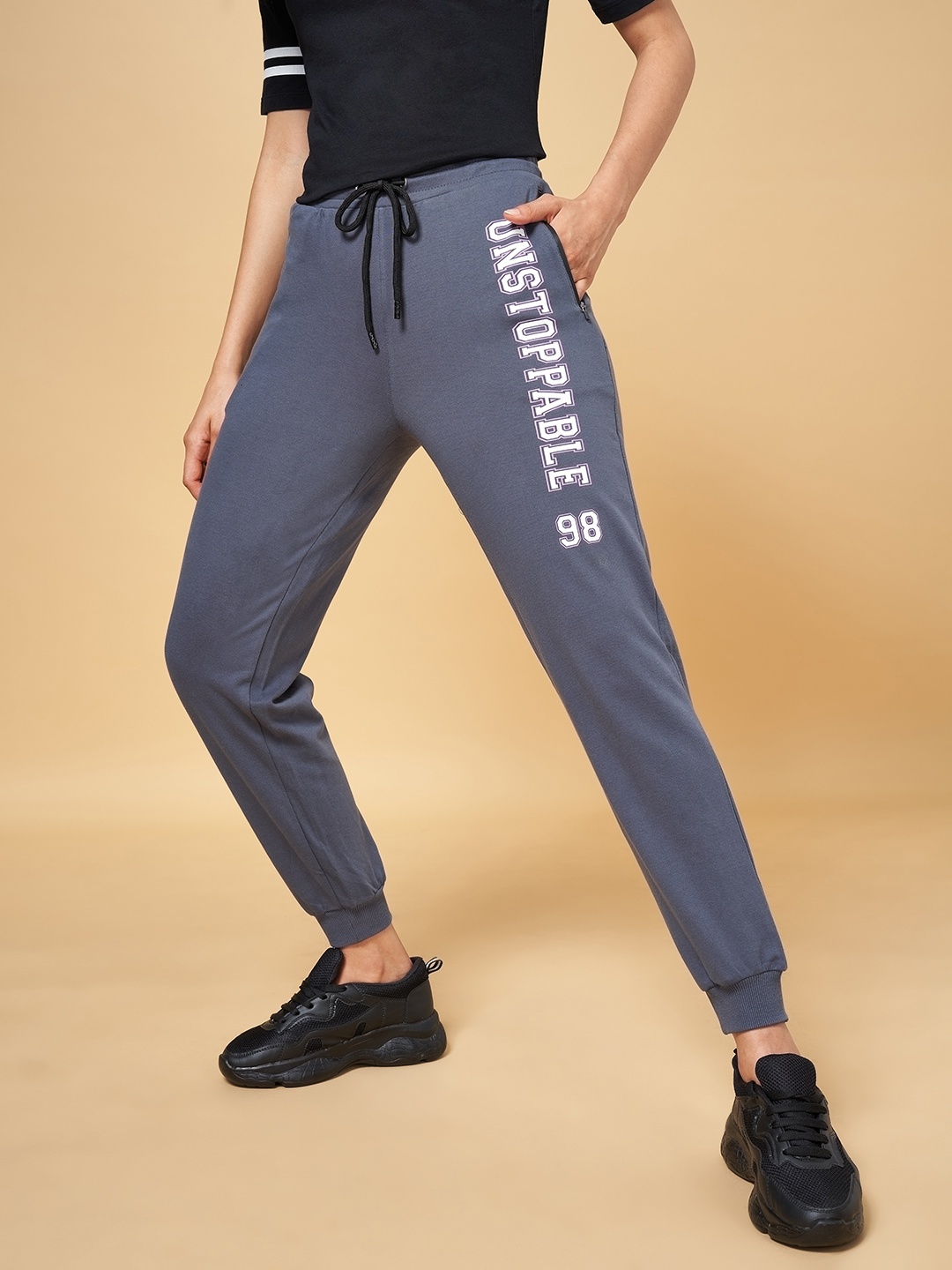 

Ajile by Pantaloons Women Grey Solid Pure Cotton Joggers