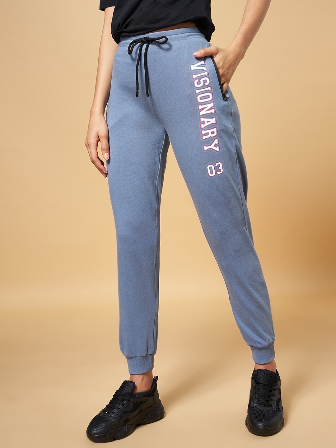 

Ajile by Pantaloons Women Grey Printed Pure Cotton Joggers