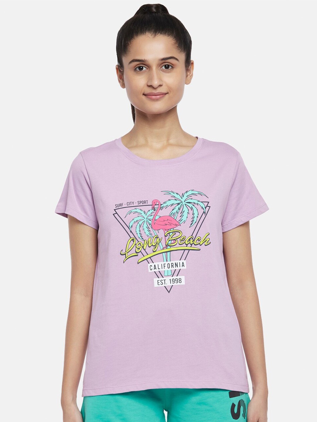 

Ajile by Pantaloons Women Purple Typography Printed Pockets T-shirt