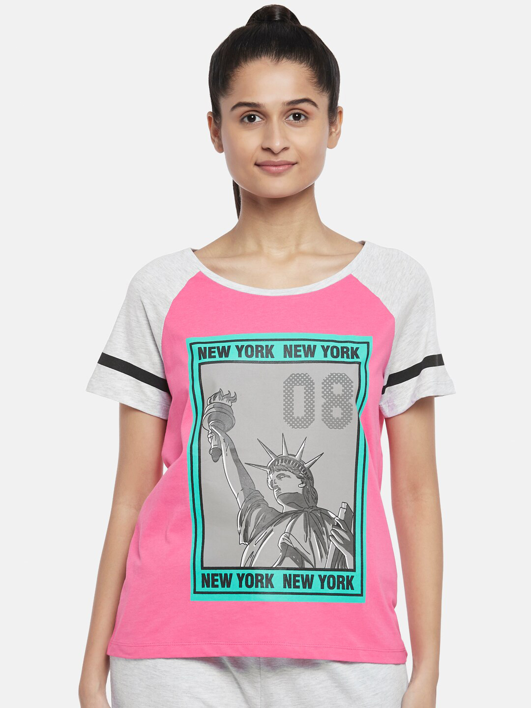

Ajile by Pantaloons Women Pink Graphic Printed T-shirt