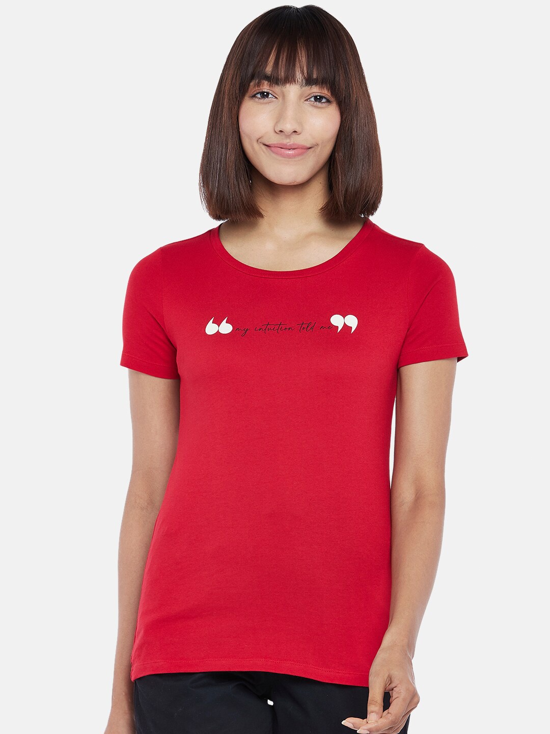 

Honey by Pantaloons Women Red Pure Cotton T-shirt