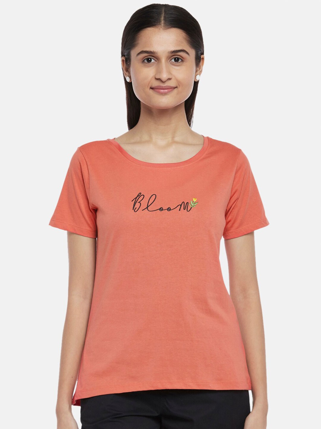 

Honey by Pantaloons Women Coral Printed T-shirt