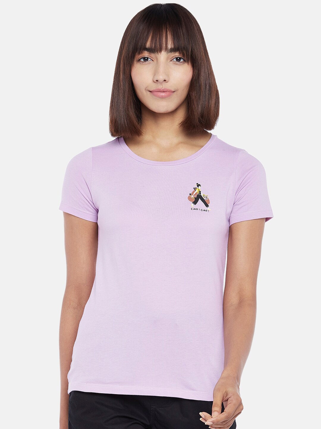 

Honey by Pantaloons Women Pure Cotton Purple T-shirt