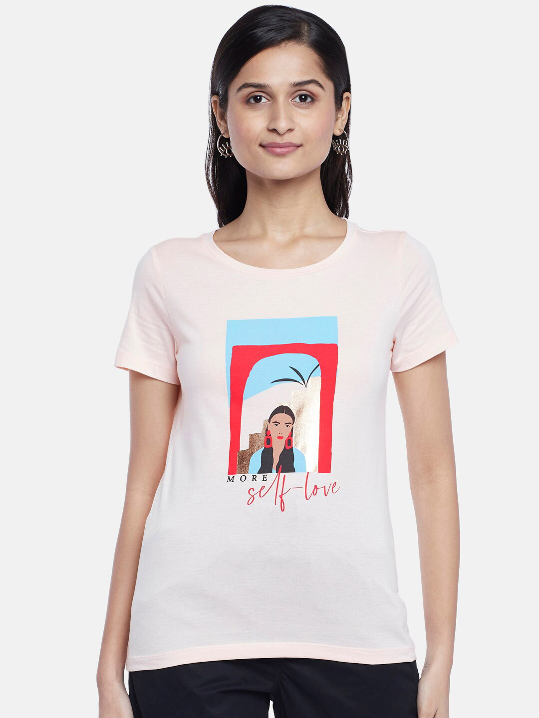 

Honey by Pantaloons Women Cotton Pink Printed T-shirt