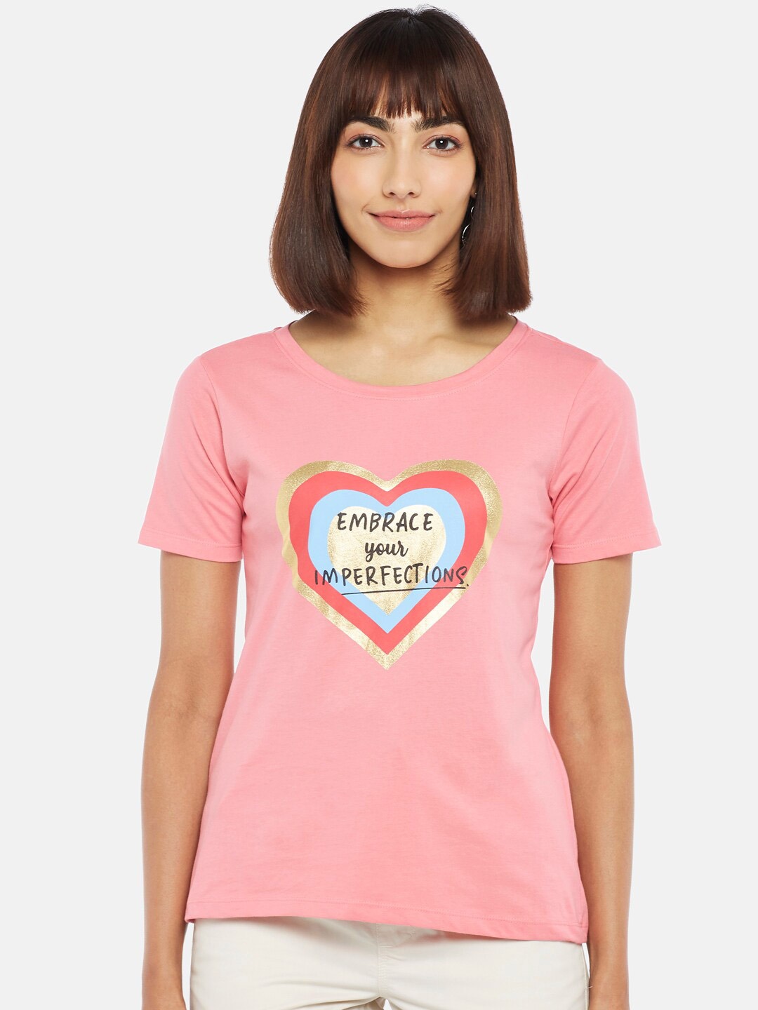 

Honey by Pantaloons Women Pink Typography Printed T-shirt