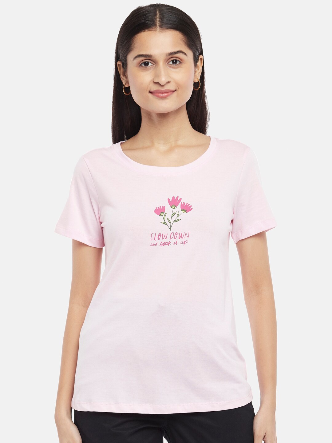 

Honey by Pantaloons Women Pink Typography Printed Pure Cotton T-shirt