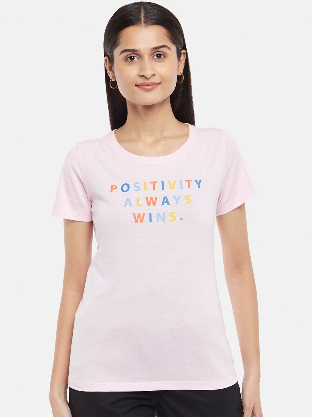 

Honey by Pantaloons Women Pink Typography Printed Cotton T-shirt