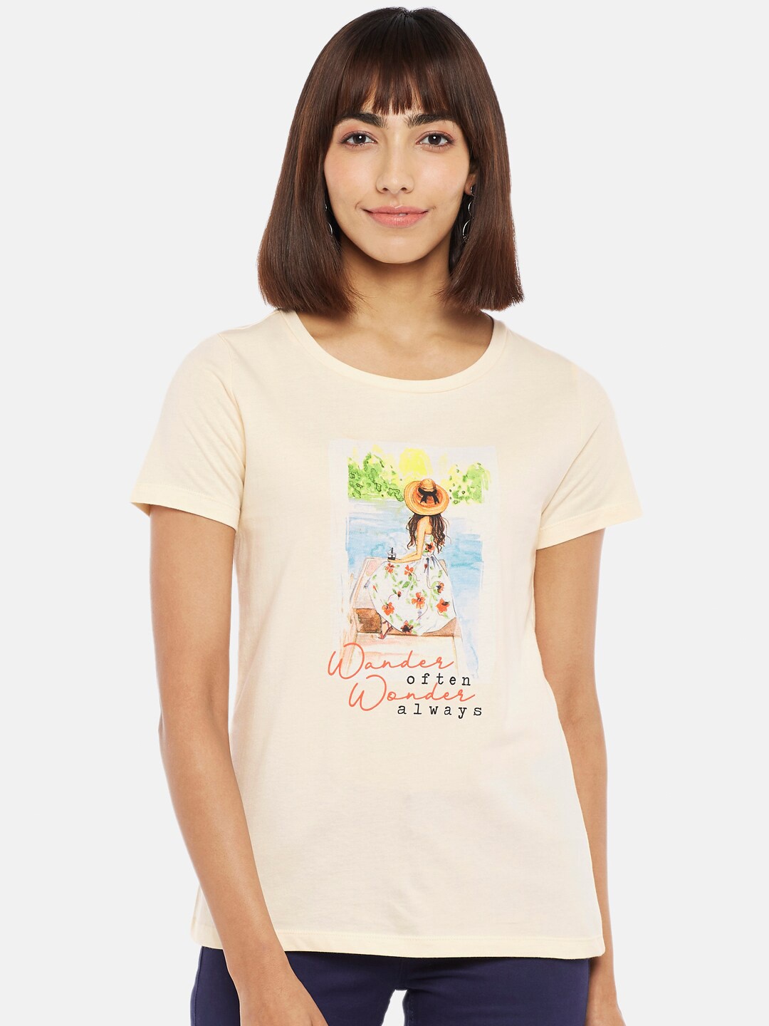 

Honey by Pantaloons Women Pink & Green Printed T-shirt