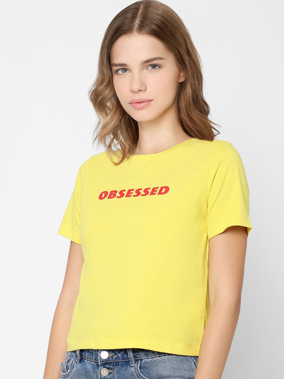 

ONLY Women Yellow Typography Printed T-shirt