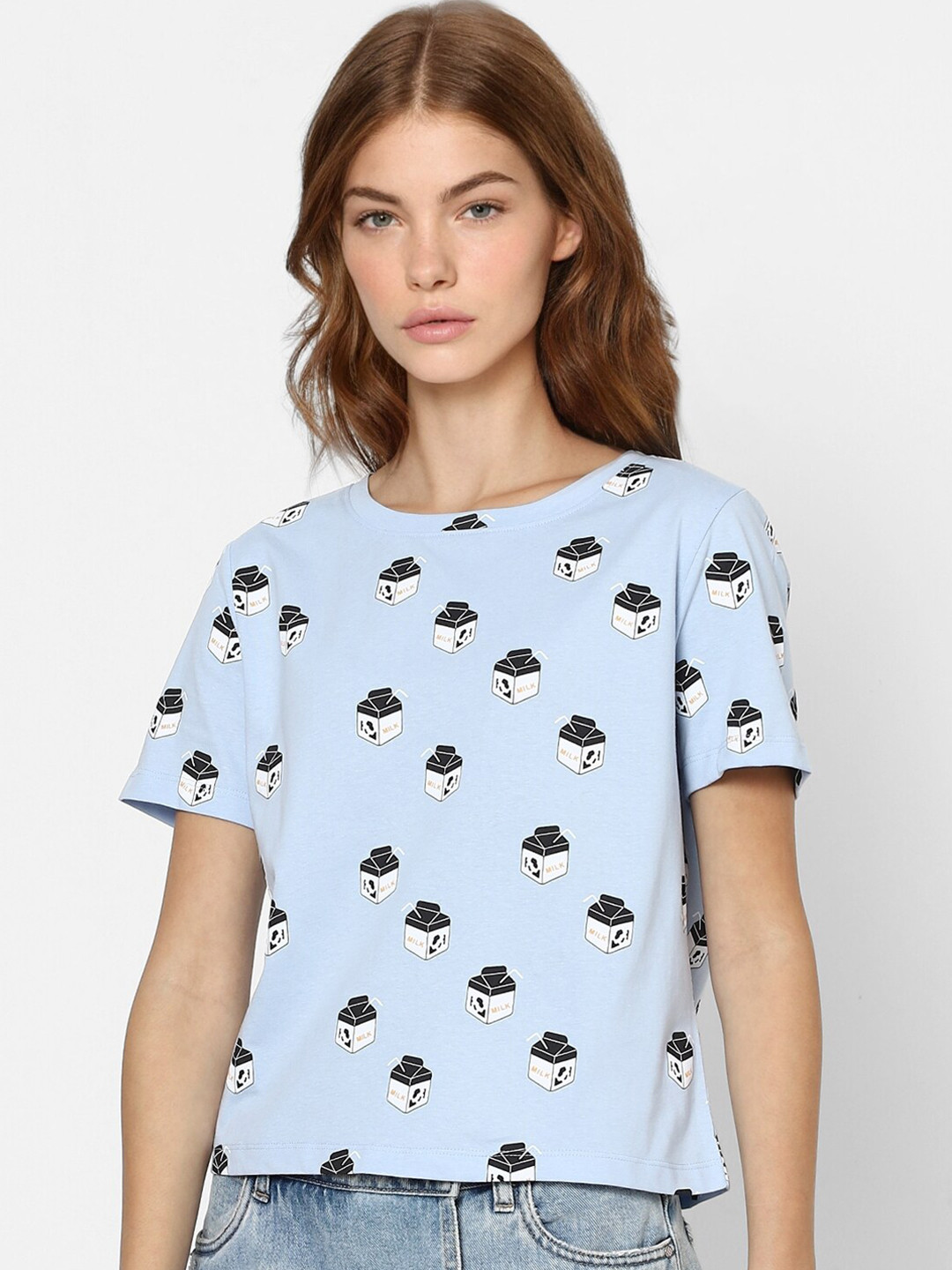 

ONLY Women Blue Printed T-shirt