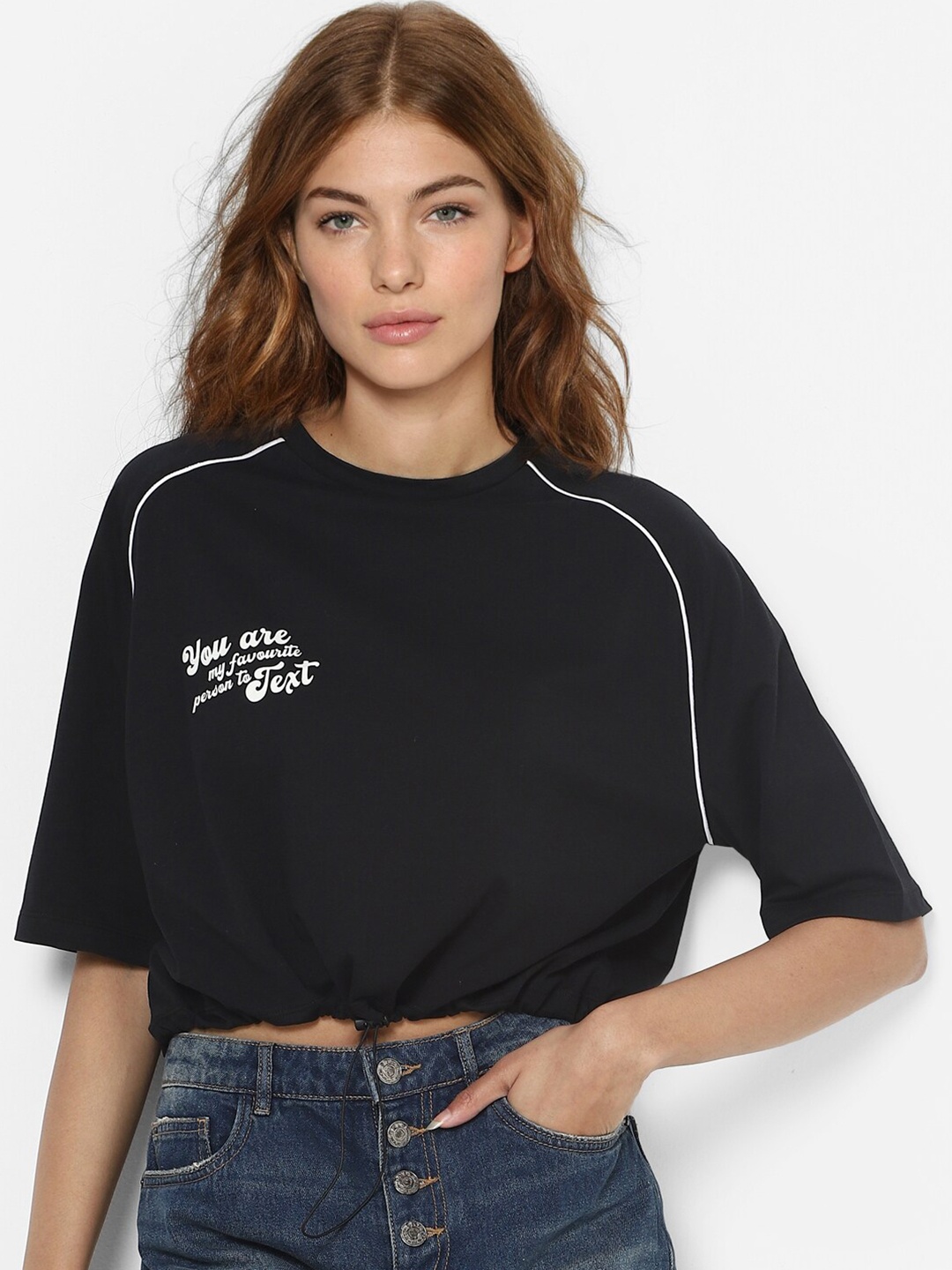 

ONLY Women Black Typography Printed Cotton T-shirt