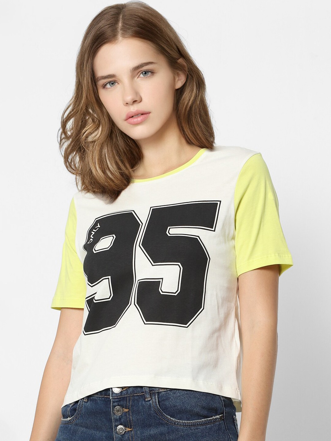 

ONLY Women White & Black Typography Printed Cotton T-shirt
