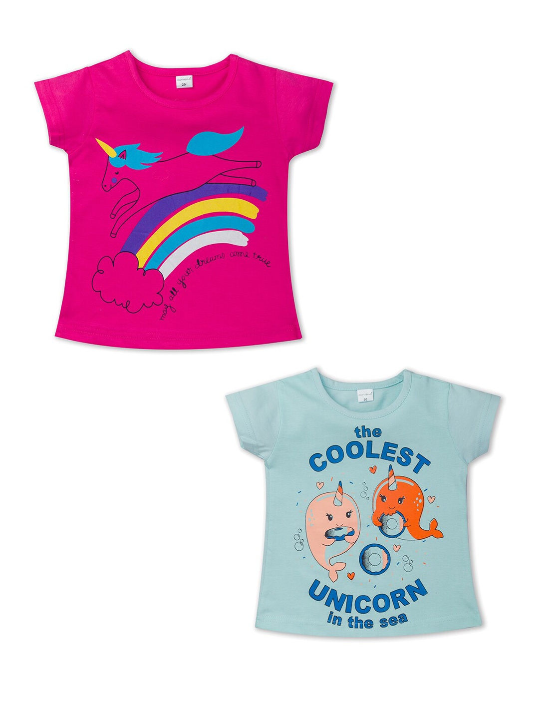 

Montello Girls Blue 2 Printed Extended Sleeves T-shirt