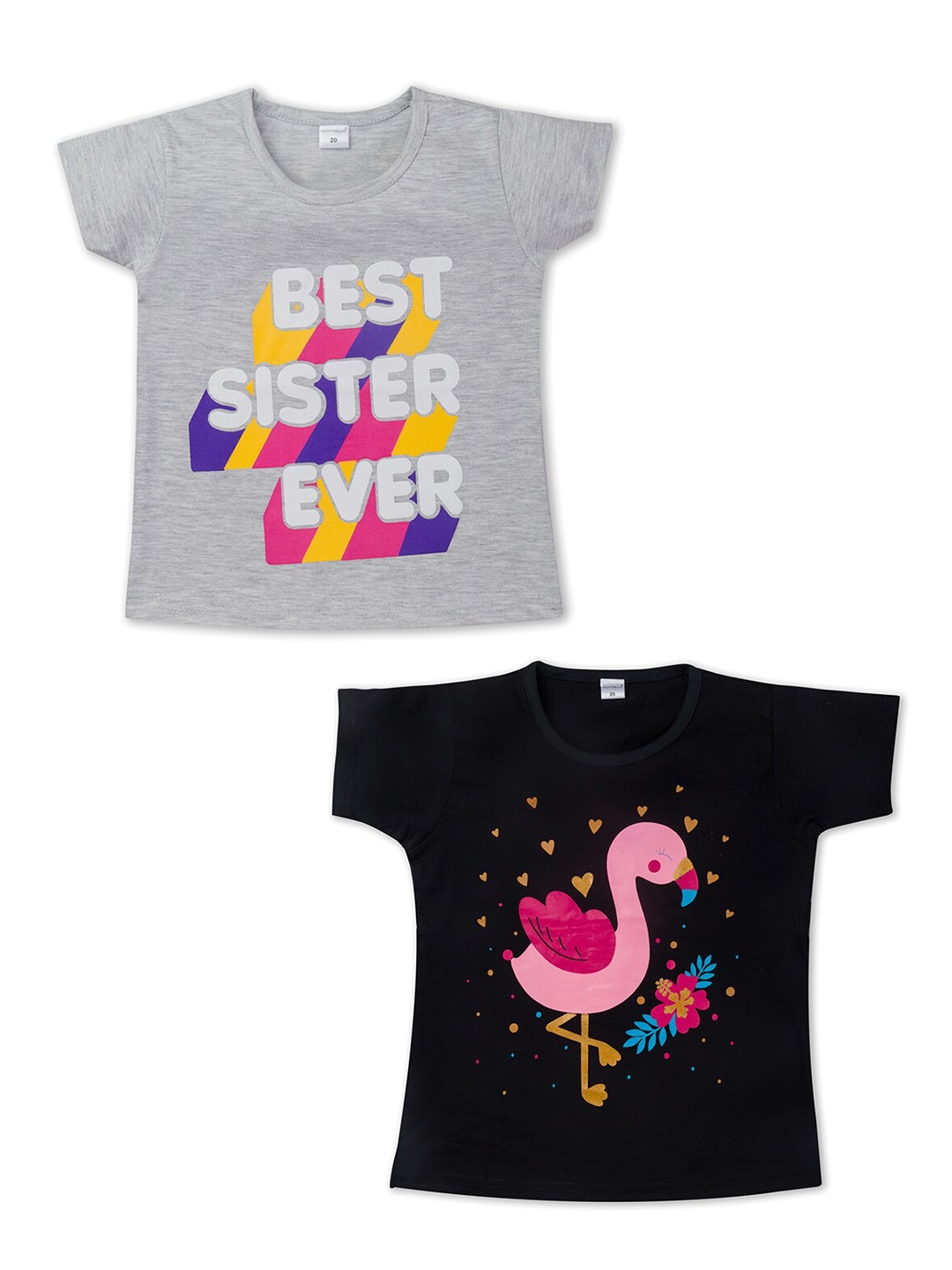

Montello Girls Black 2 Printed Extended Sleeves Applique T-shirt