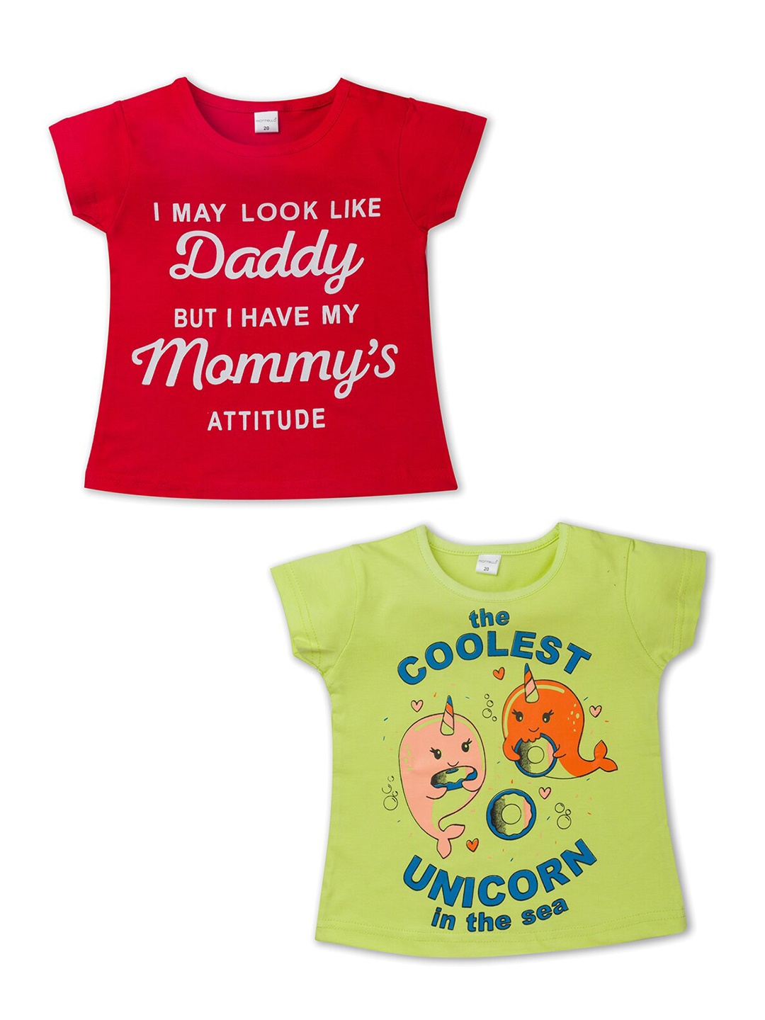 

Montello Girls Green & Red Pack Of 2 Printed T-shirts